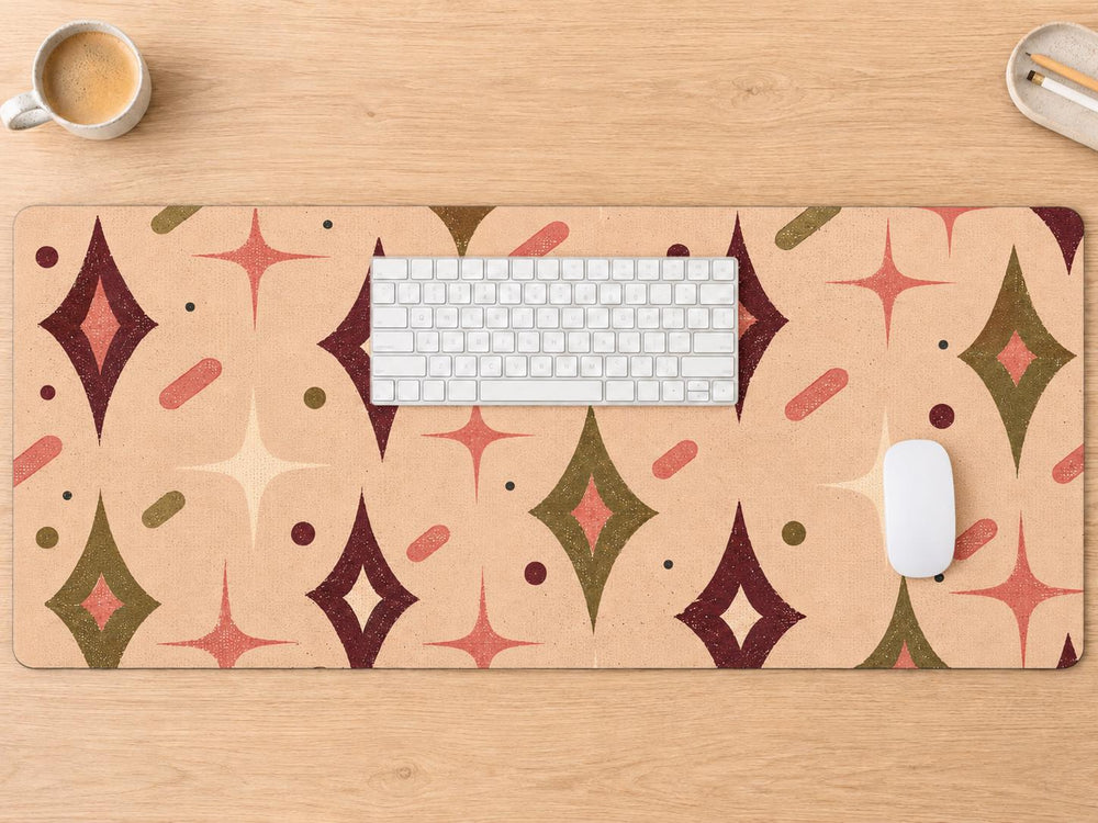 Retro Starburst Desk Mat, Mid Century Modern Vegan Leather Desk Mat, Atomic Office Decor