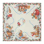 Cream Christmas Mahjong mat with a rabbit, squirrel, dog, robin, blue paw-print trails and snowy woodland details
