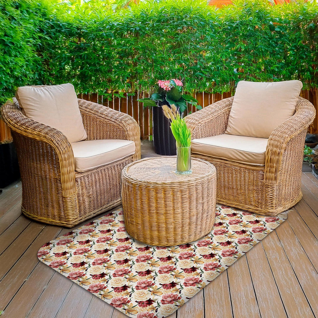 Wipeable office chair mat floor protector with rose floral design