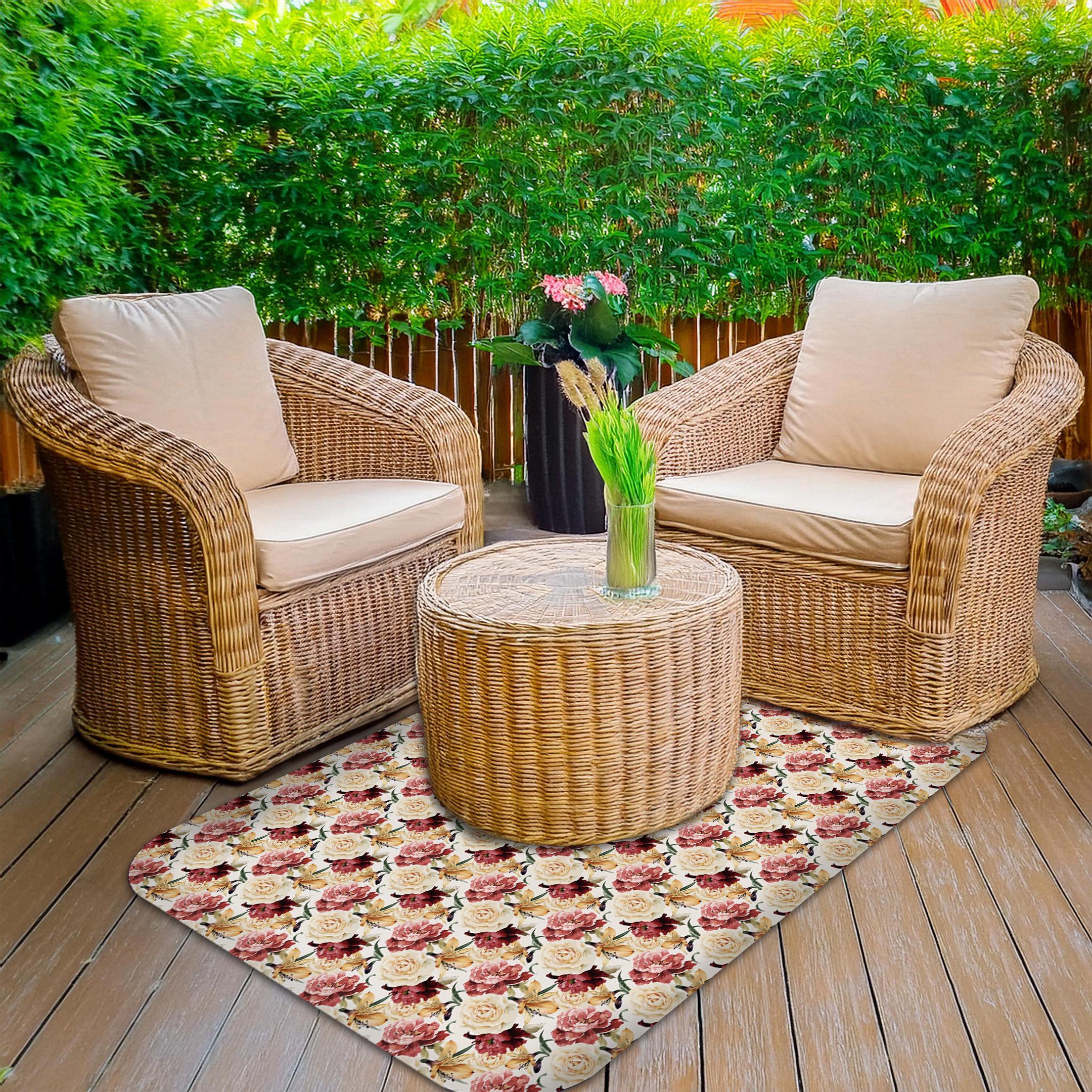 Wipeable office chair mat floor protector with rose floral design