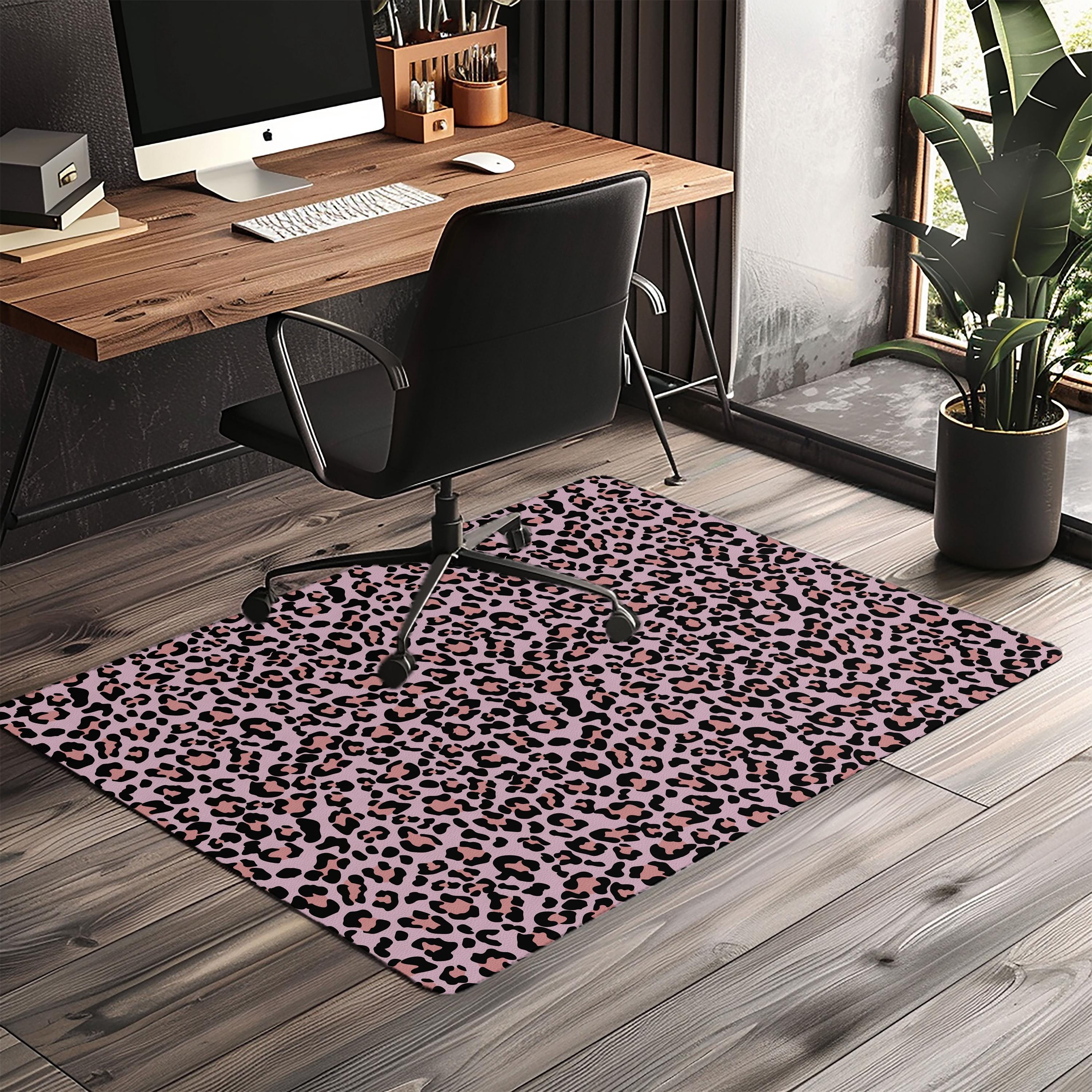 Decorative leopard print office chair mat under desk
