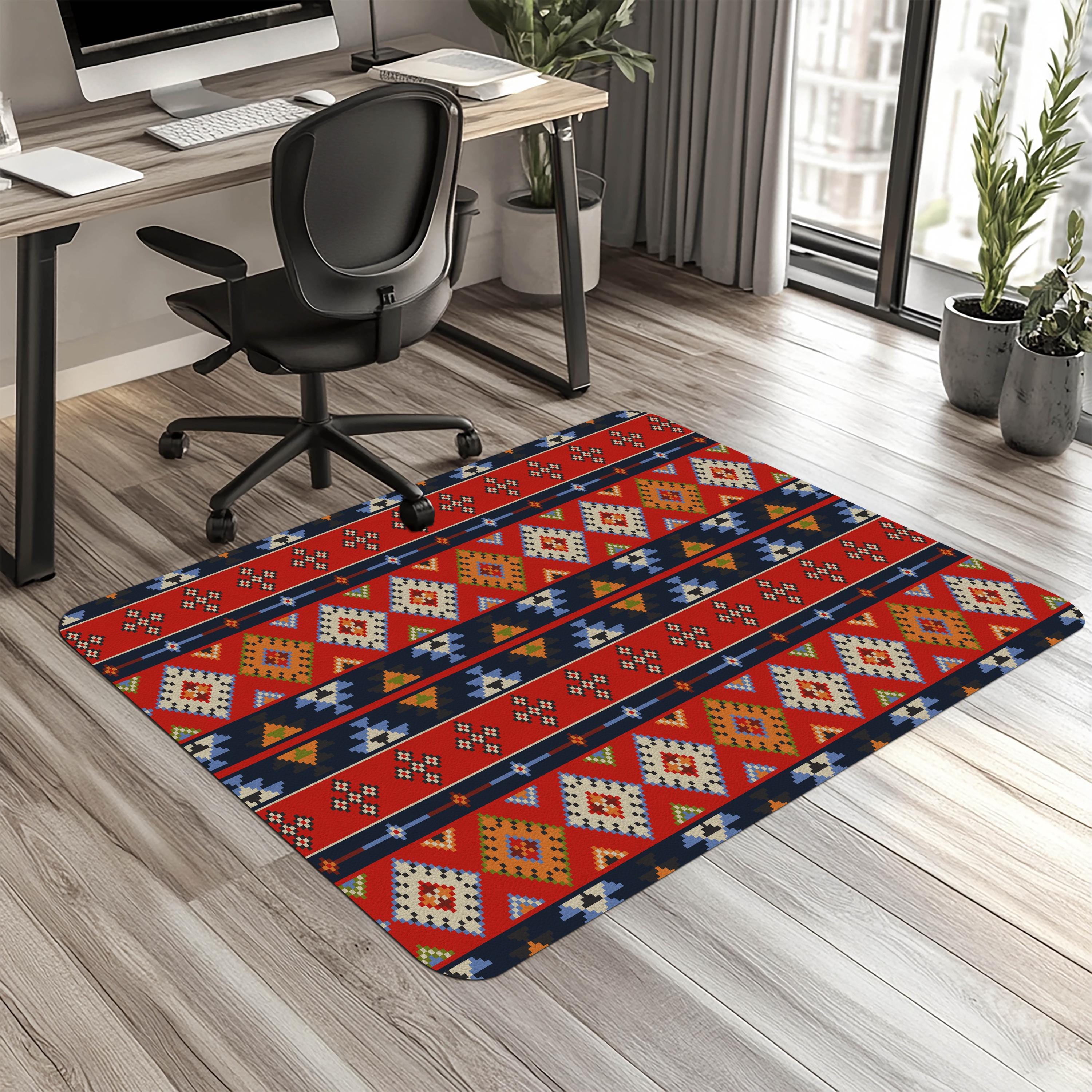 Red Southwestern Office Chair Mat – Floor Protector for home office floor protection
