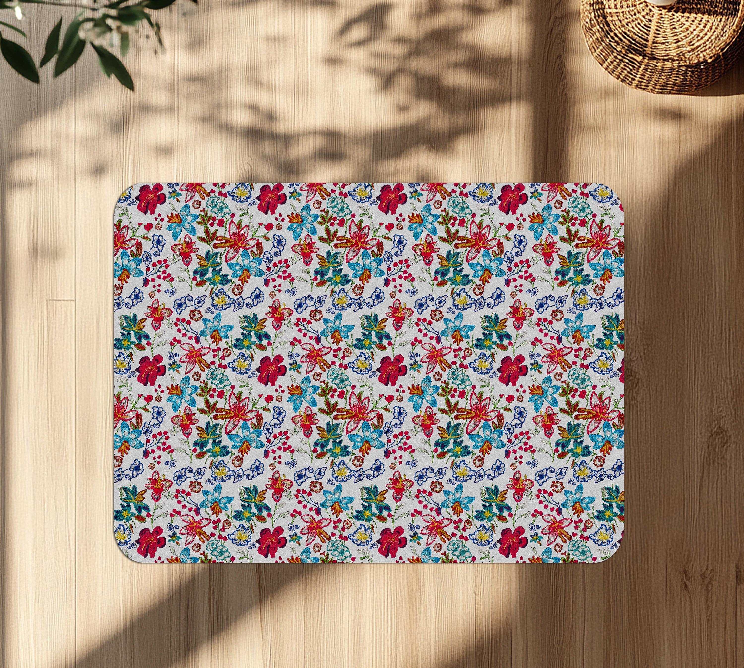 Decorative colorful wildflower office chair mat under desk