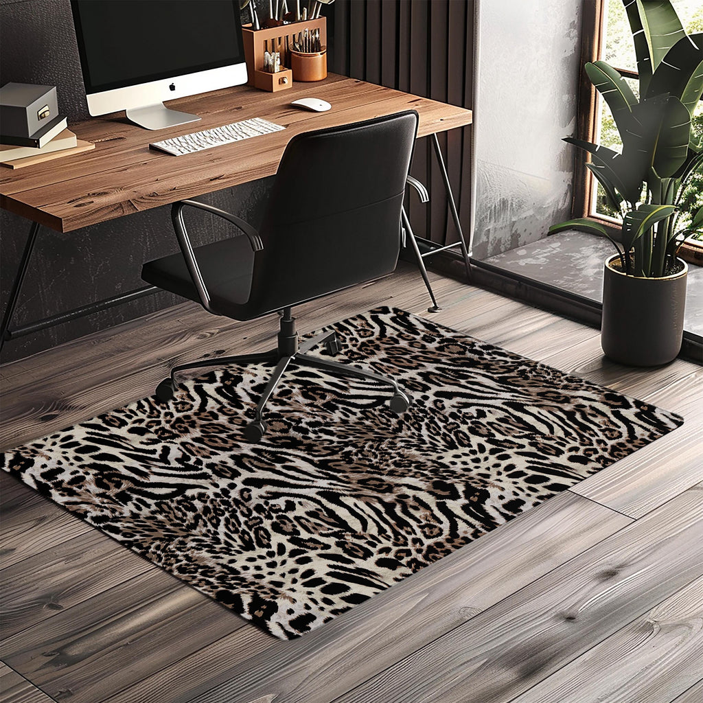 Decorative leopard print office chair mat under desk