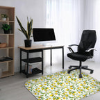 Wipeable office chair mat floor protector with floral lemon design