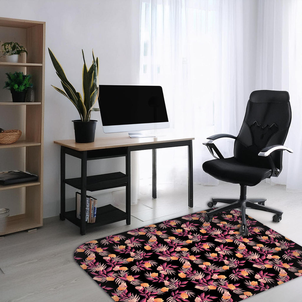 Wipeable office chair mat floor protector with floral design
