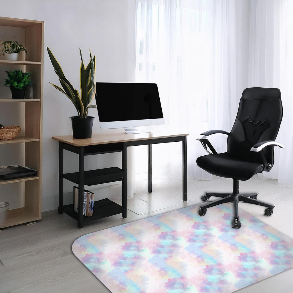 Wipeable office chair mat floor protector with rainbow design