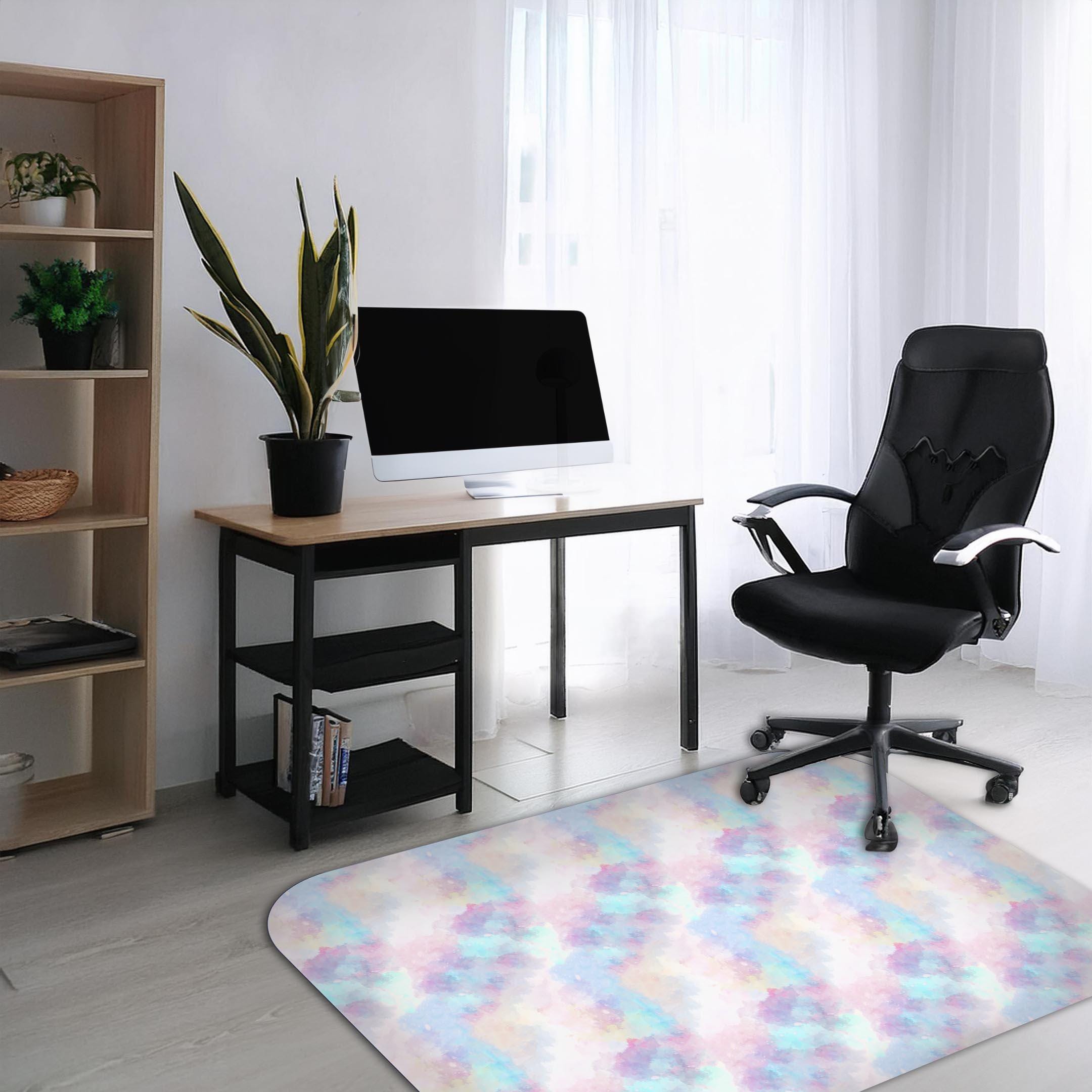 Wipeable office chair mat floor protector with rainbow design