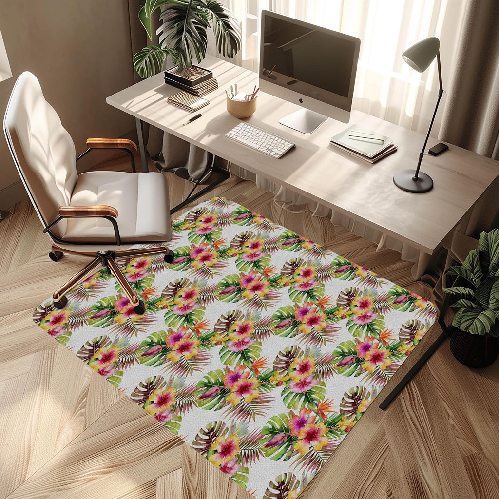 Decorative tropical floral office chair mat under desk