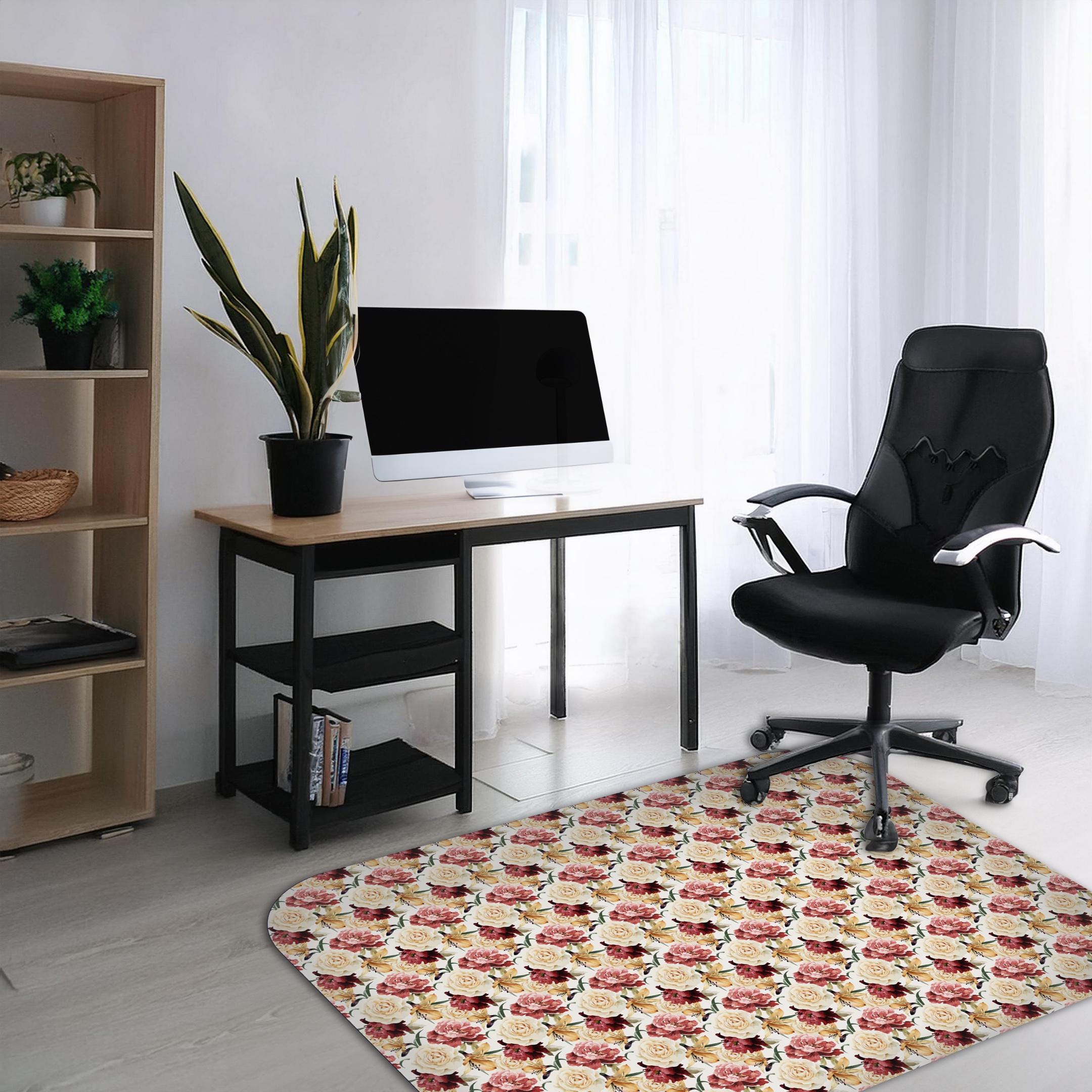 Decorative rose floral office chair mat under desk