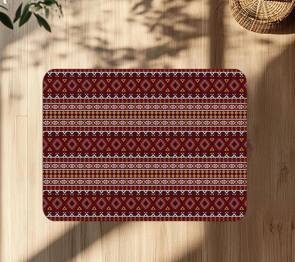 Decorative red aztec office chair mat under desk