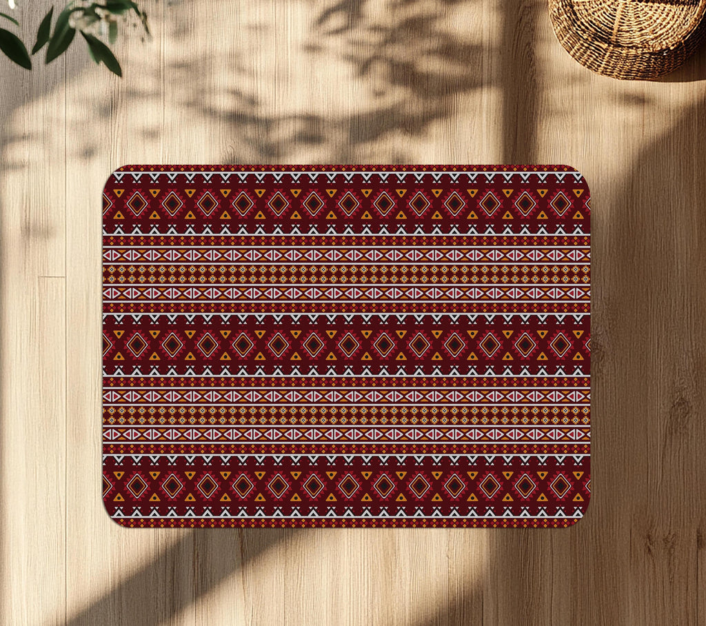 Decorative red aztec office chair mat under desk