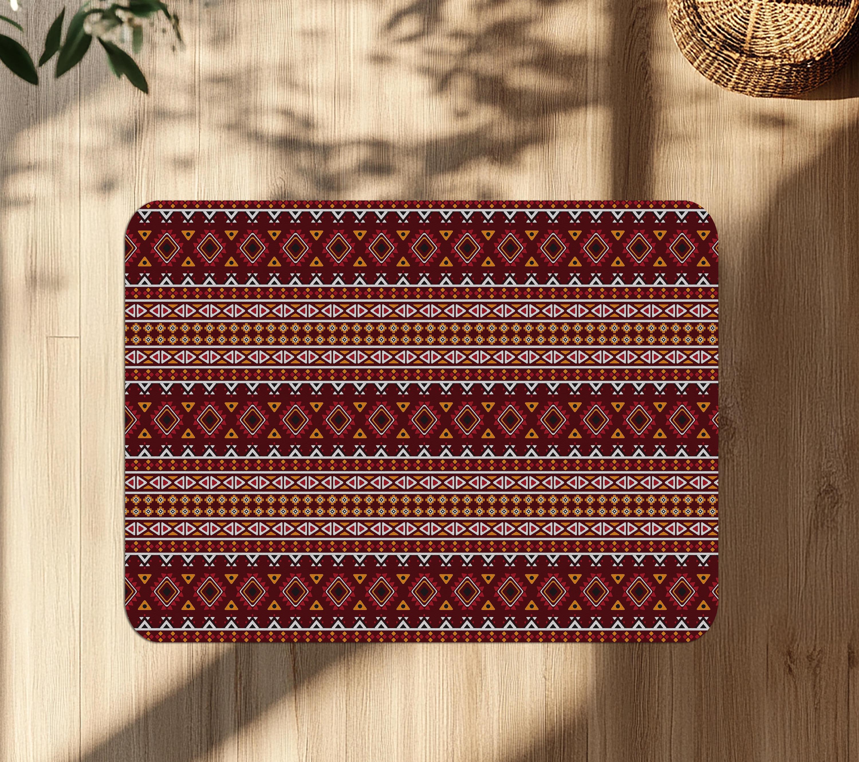 Decorative red aztec office chair mat under desk