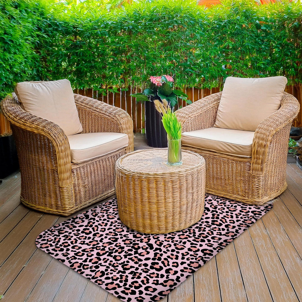 Wipeable office chair mat floor protector with leopard print design