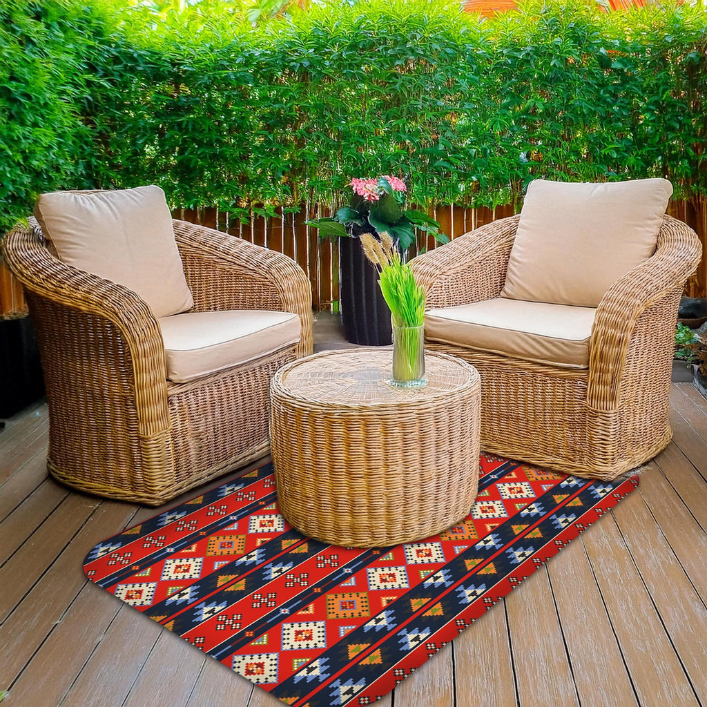 Wipeable office chair mat floor protector with red southwestern design