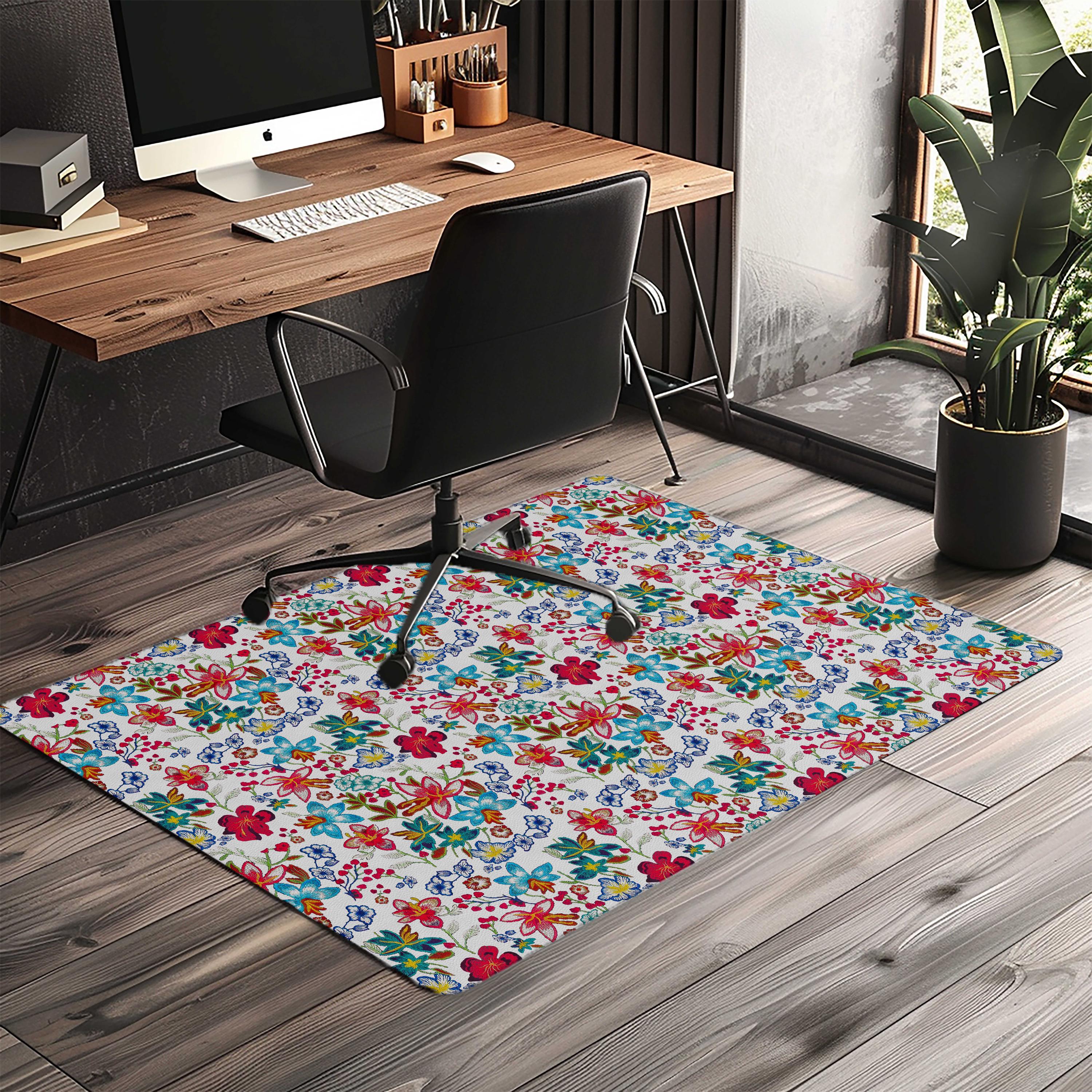 Decorative colorful wildflower office chair mat under desk