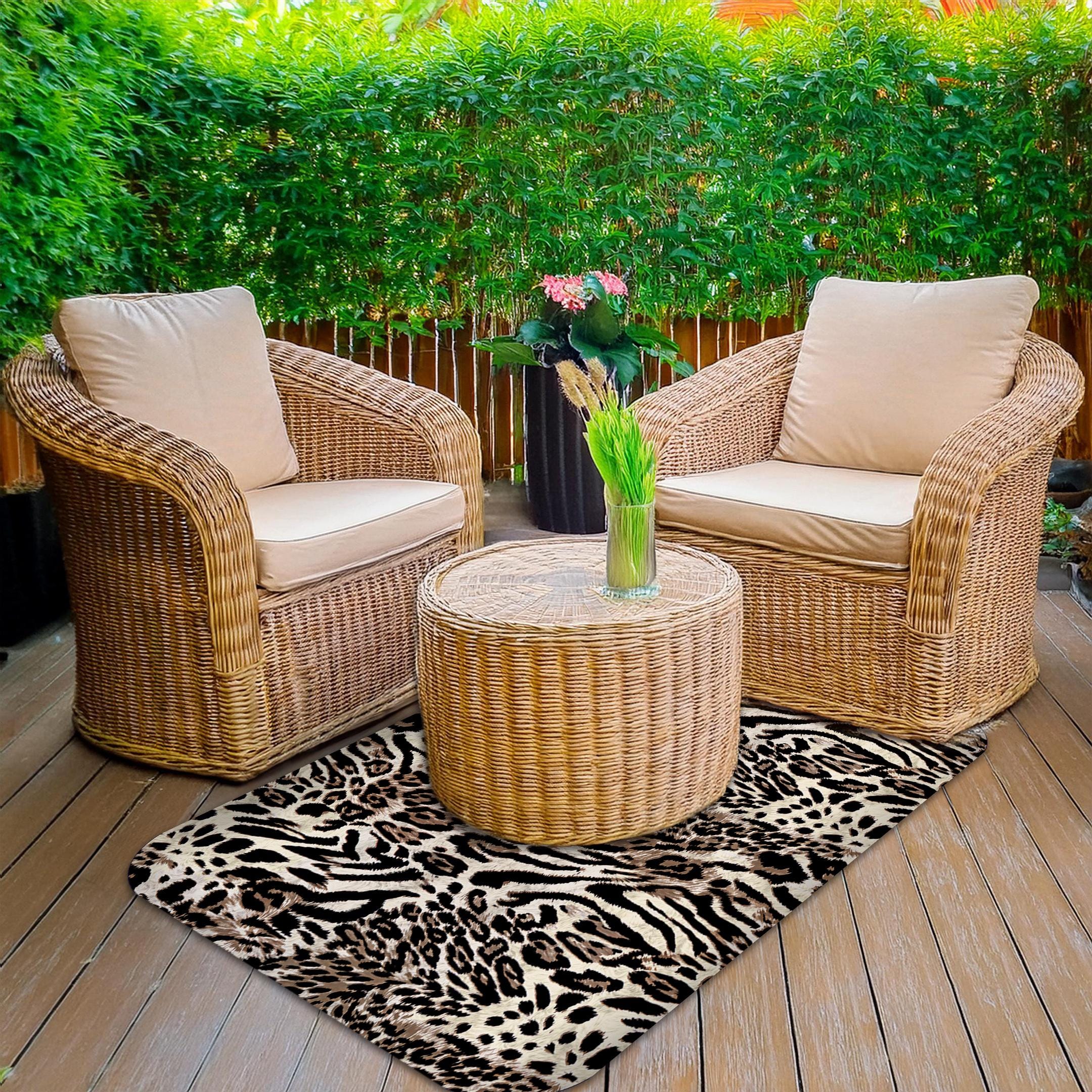 Wipeable office chair mat floor protector with leopard print design