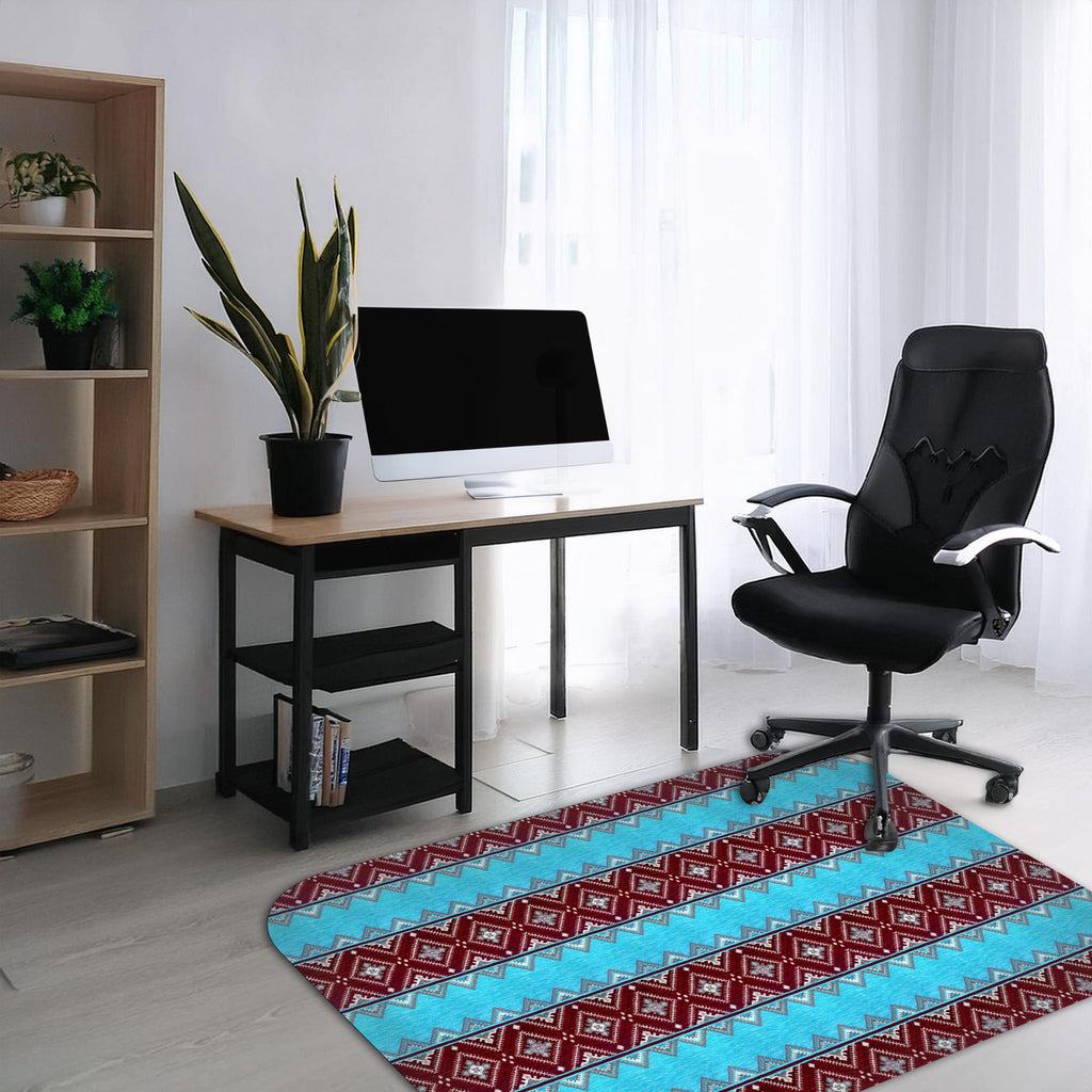 Wipeable office chair mat floor protector with ethnic design