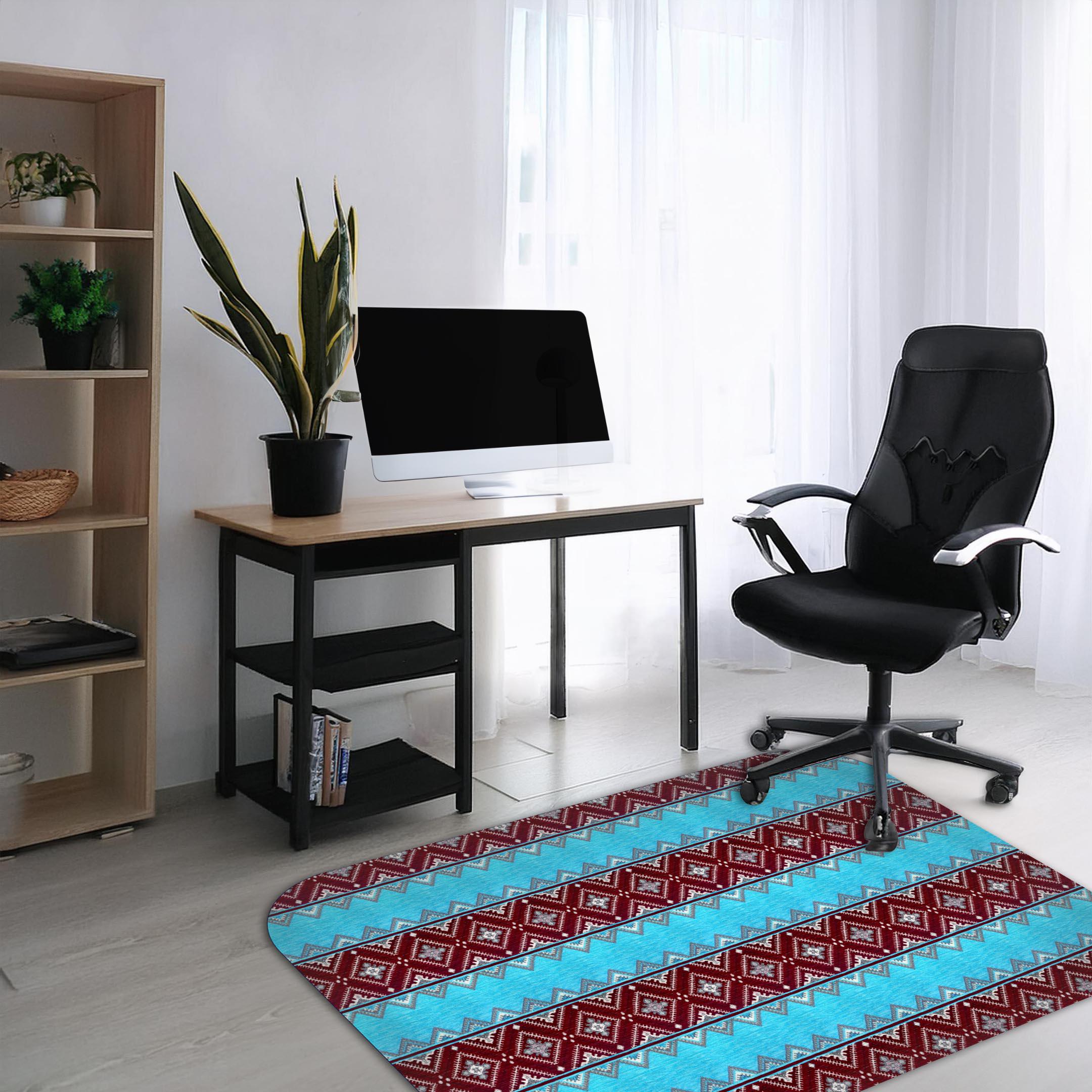 Wipeable office chair mat floor protector with ethnic design