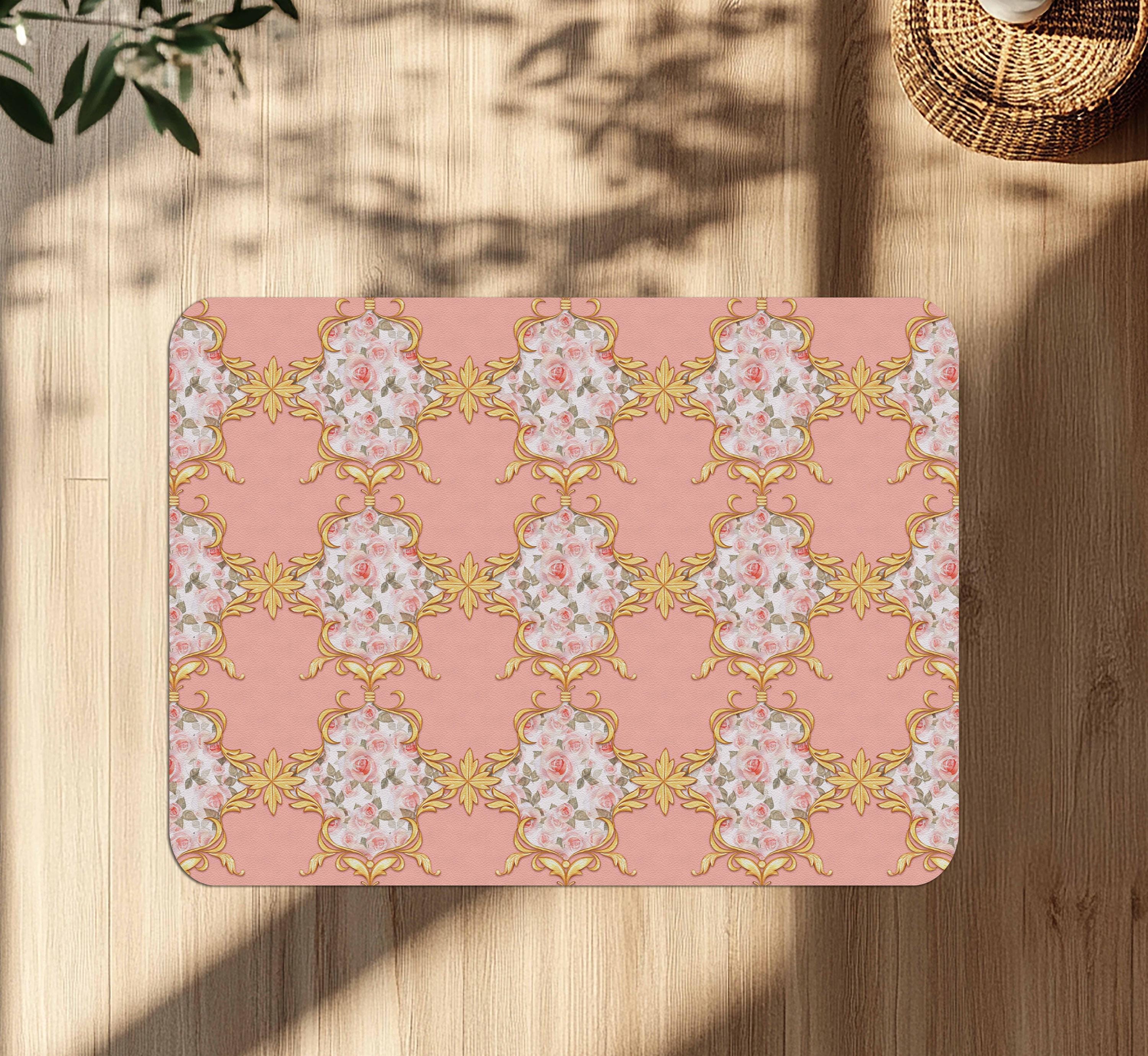 Pink & Gold Baroque Office Chair Mat – Floor Protector for home office floor protection