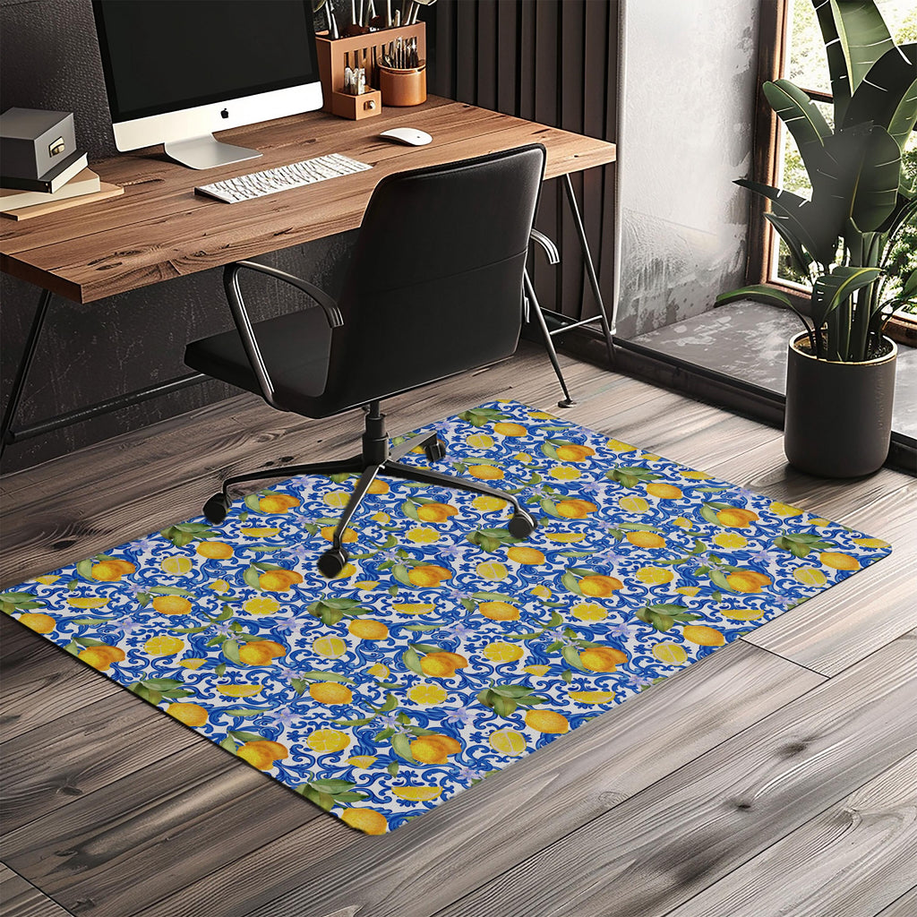 Decorative majolica lemon office chair mat under desk