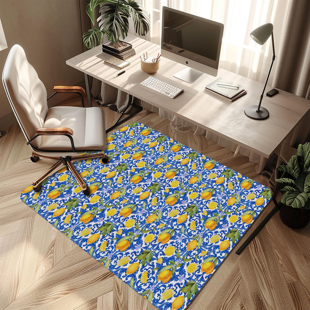 Wipeable office chair mat floor protector with majolica lemon design