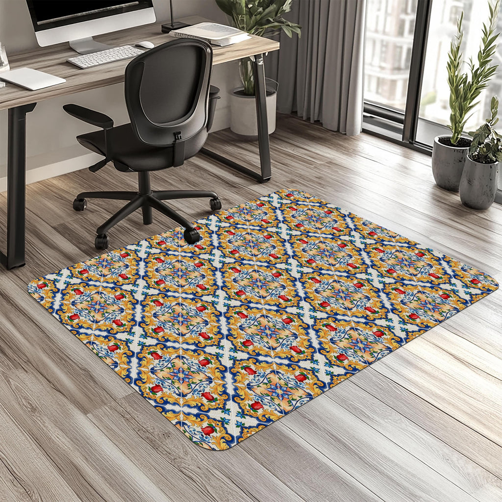 Decorative sicilian tile office chair mat under desk
