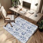 Wipeable office chair mat floor protector with toile de jouy design
