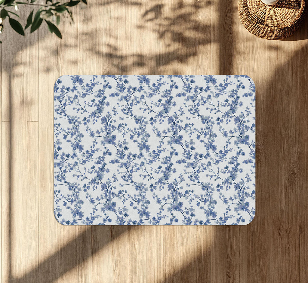 Blue Cherry Blossom Office Chair Mat – Floor Protector for home office floor protection