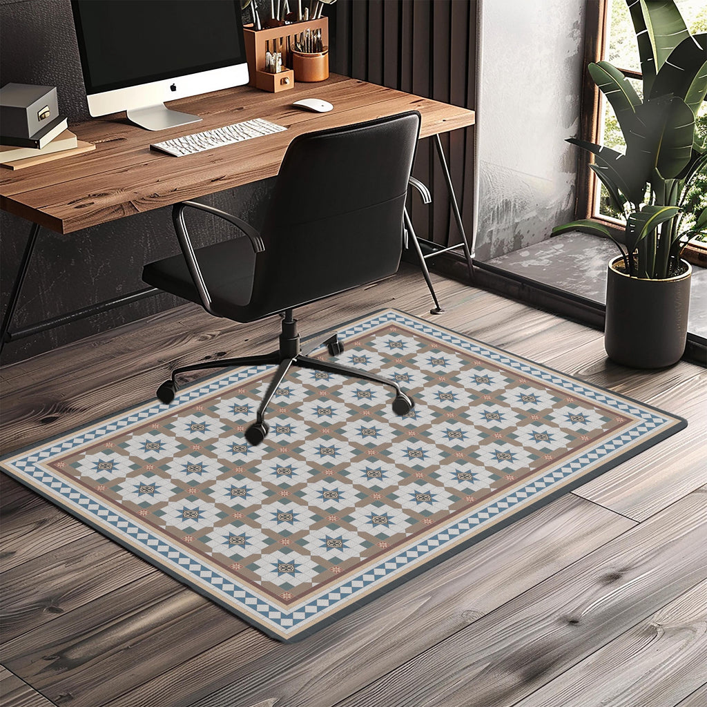 Decorative victorian tile office chair mat under desk
