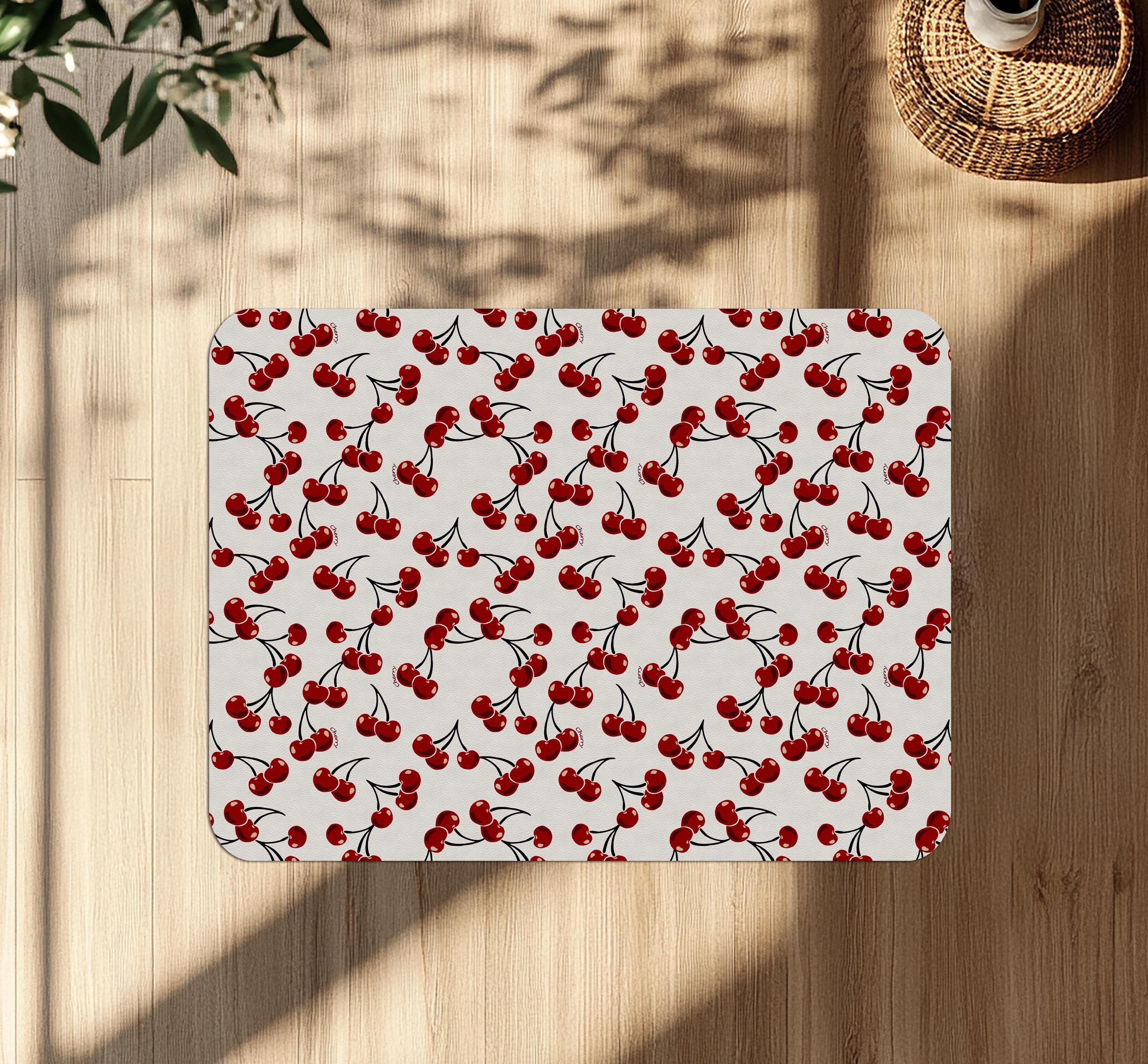 Decorative cherry print office chair mat under desk