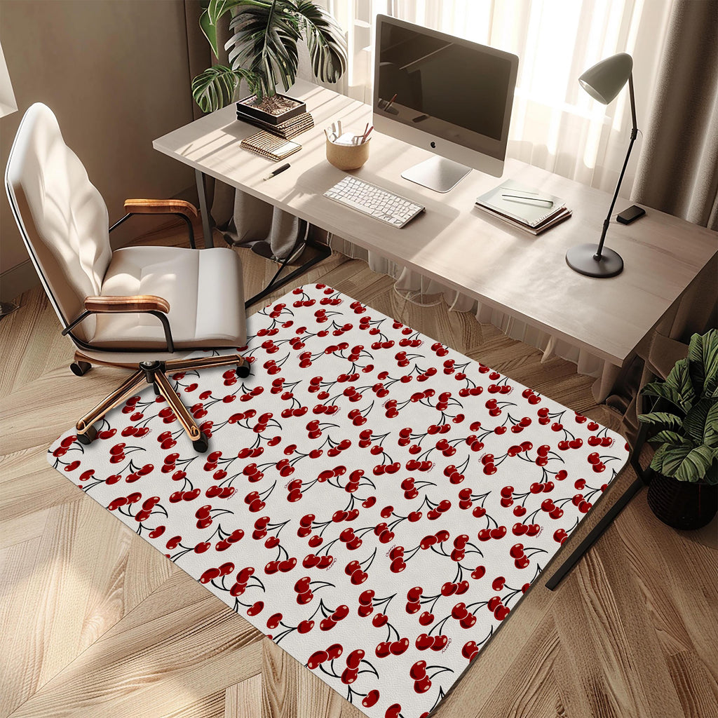 Wipeable office chair mat floor protector with cherry print design