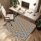 Wipeable office chair mat floor protector with sicilian tile design