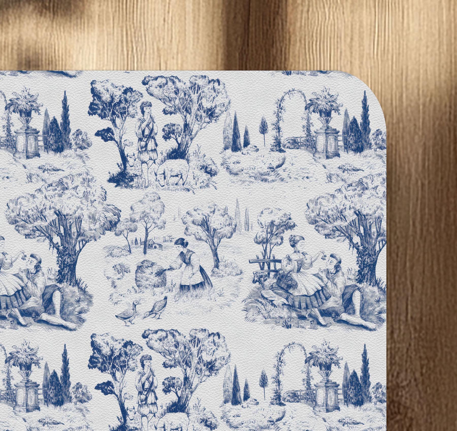 Decorative toile de jouy office chair mat under desk