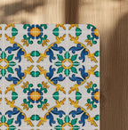 Wipeable office chair mat floor protector with sicilian carretto tile design