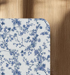 Decorative blue cherry blossom office chair mat under desk