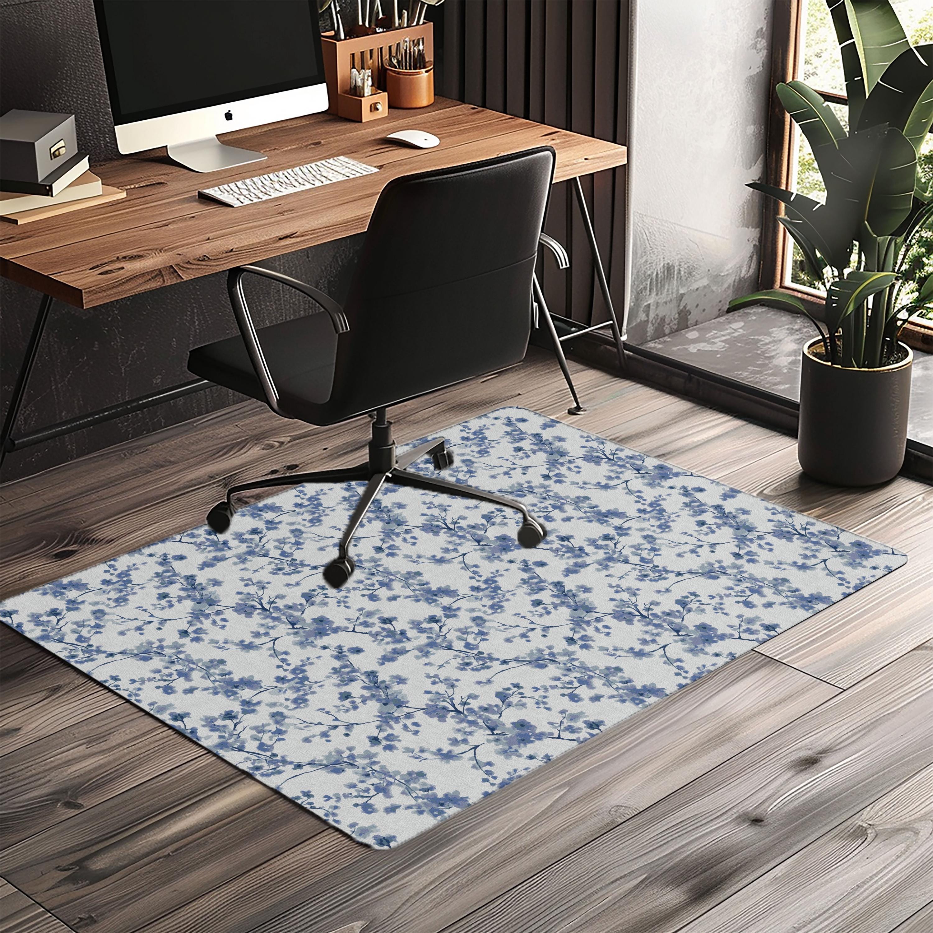 Blue Cherry Blossom chair mat for desk and workspace decor