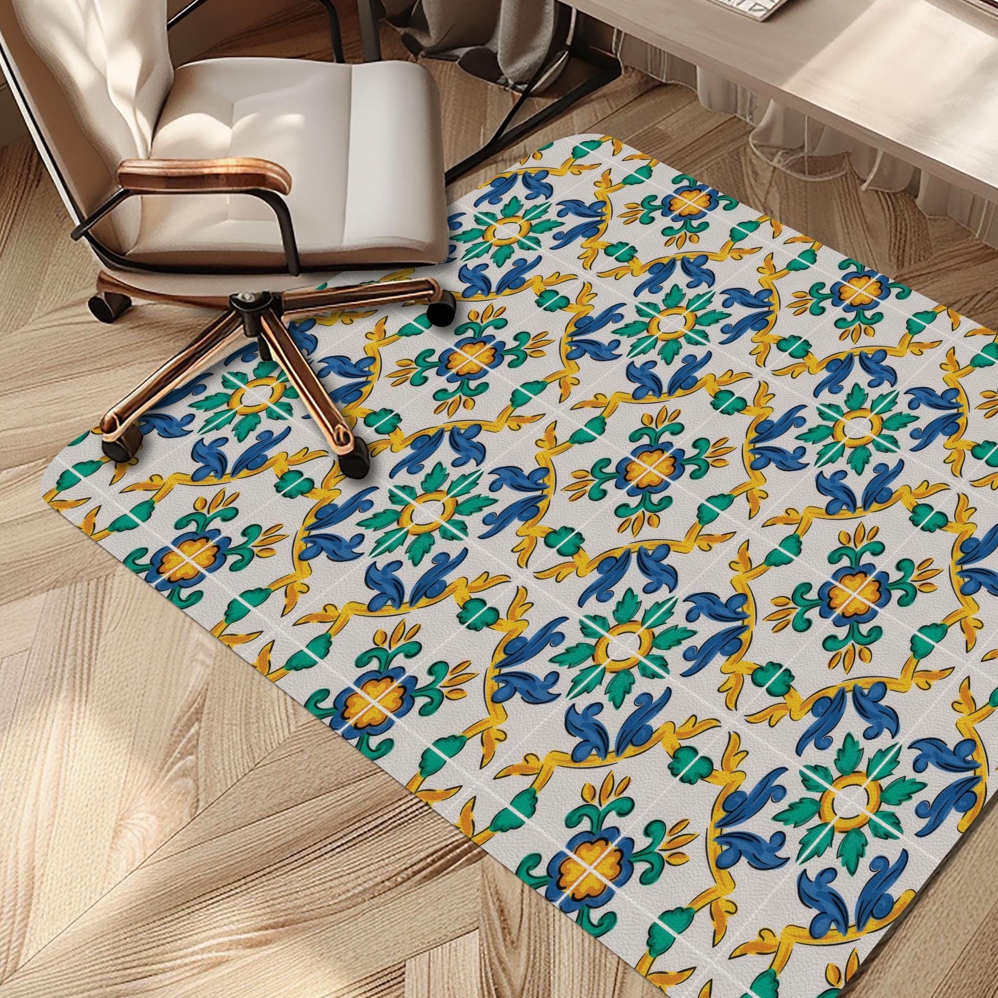Sicilian Carretto Tile Office Chair Mat – Floor Protector for home office floor protection