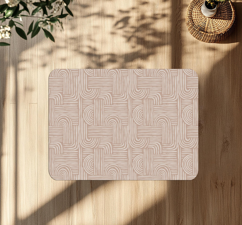 Wipeable office chair mat floor protector with nude geometric design
