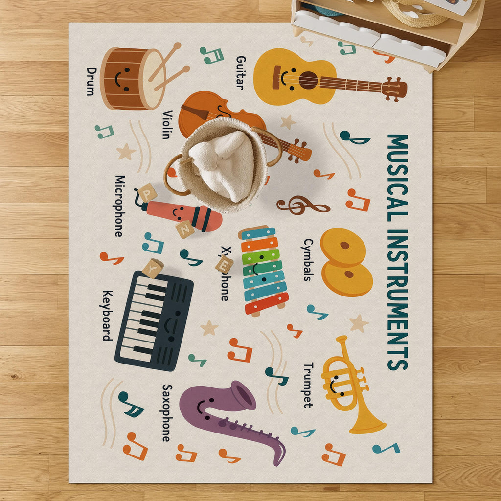 Decorative musical instruments kids play mat for playroom floor
