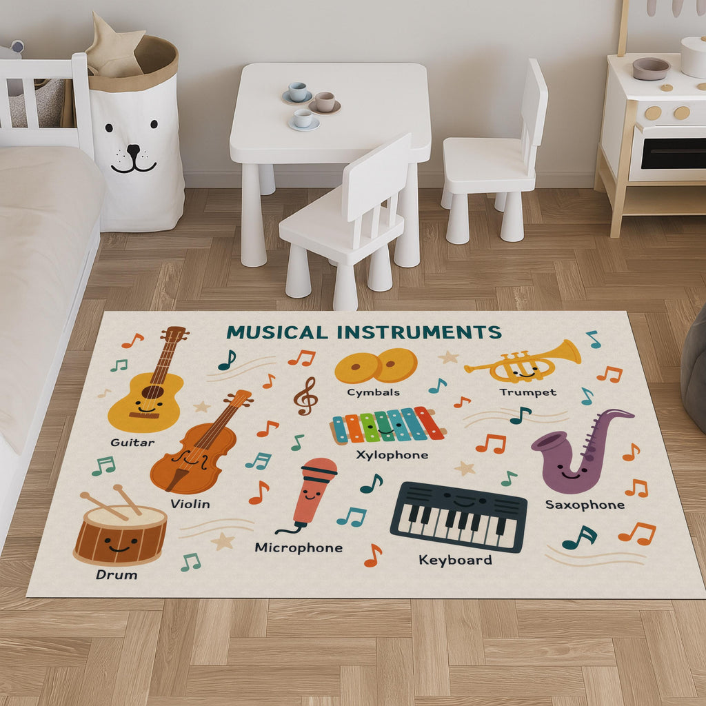 Decorative musical instruments kids play mat for playroom floor