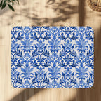 Decorative blue damask office chair mat under desk