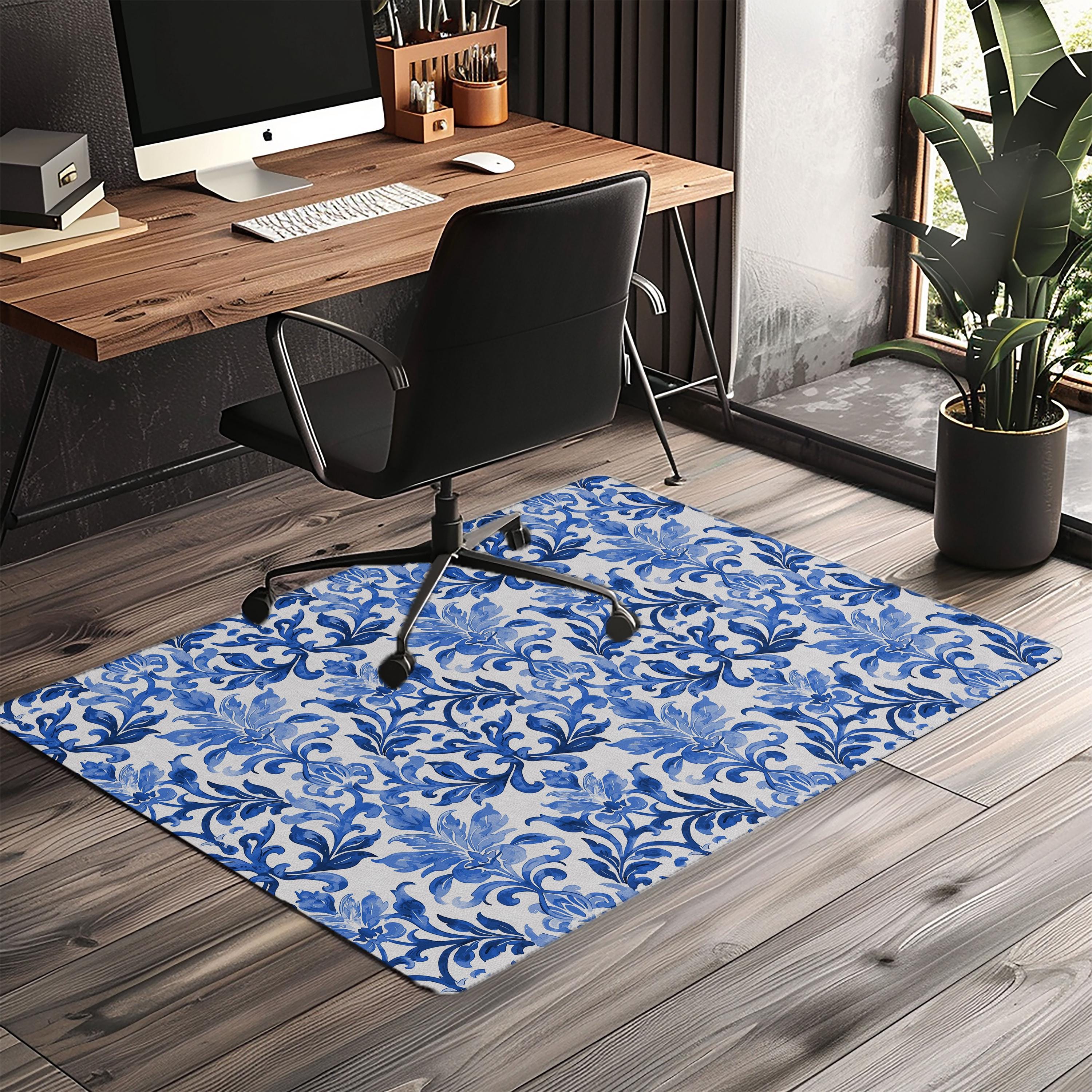 Blue Damask chair mat for desk and workspace decor