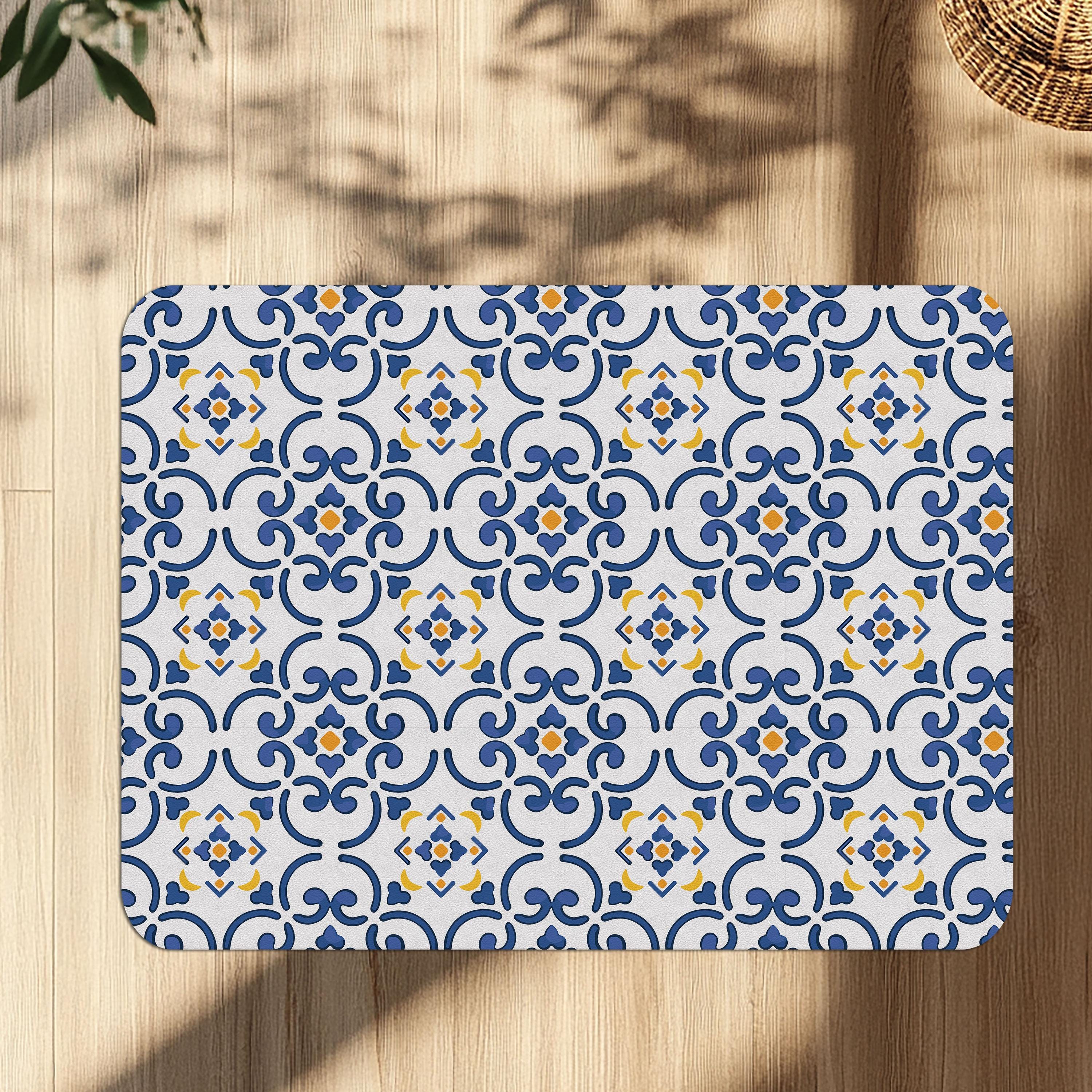 Decorative mediterranean tile office chair mat under desk