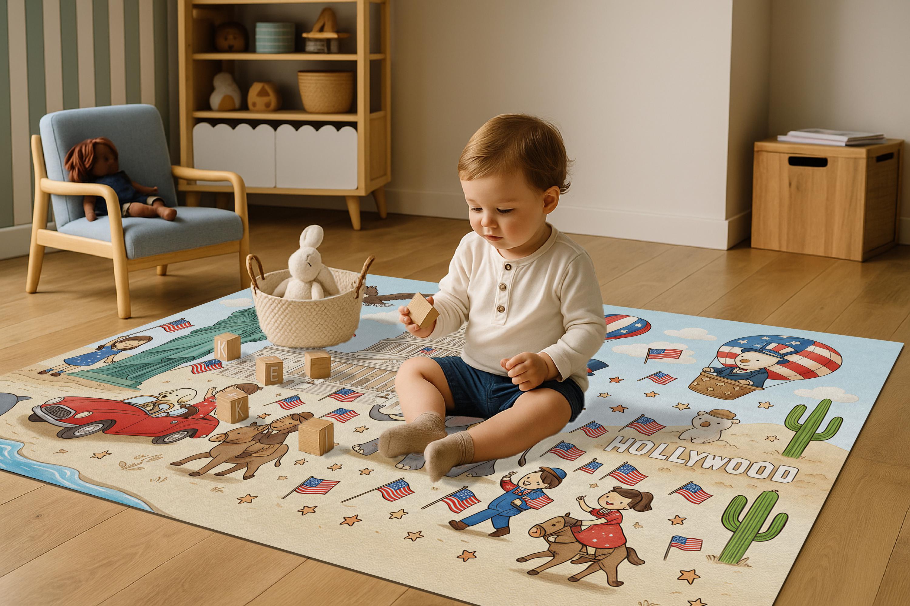 Decorative adventure usa kids play mat for playroom floor