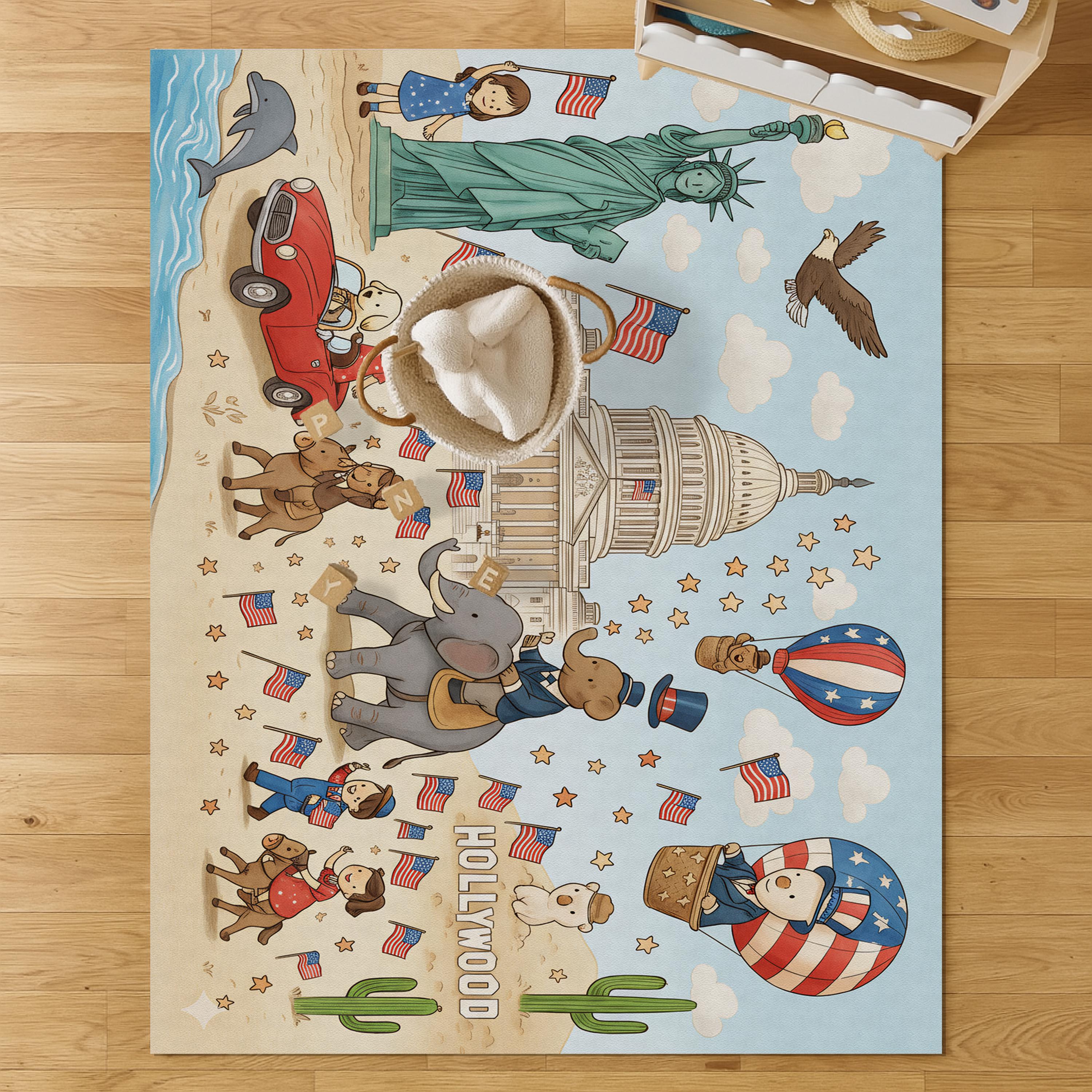 Adventure USA Kids Play Mat – Nursery Floor Mat for nursery and kids room decor