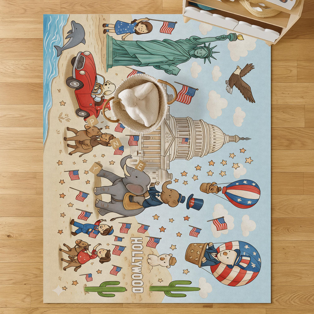 Decorative usa themed kids play mat for playroom floor