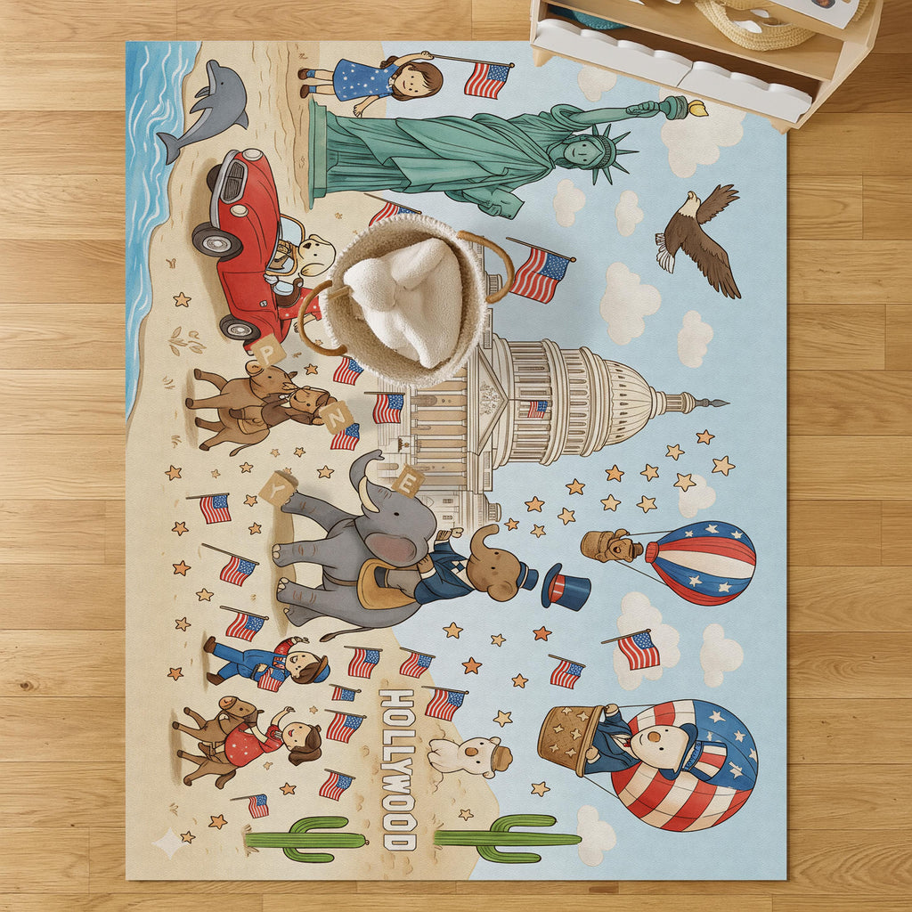 Decorative usa themed kids play mat for playroom floor