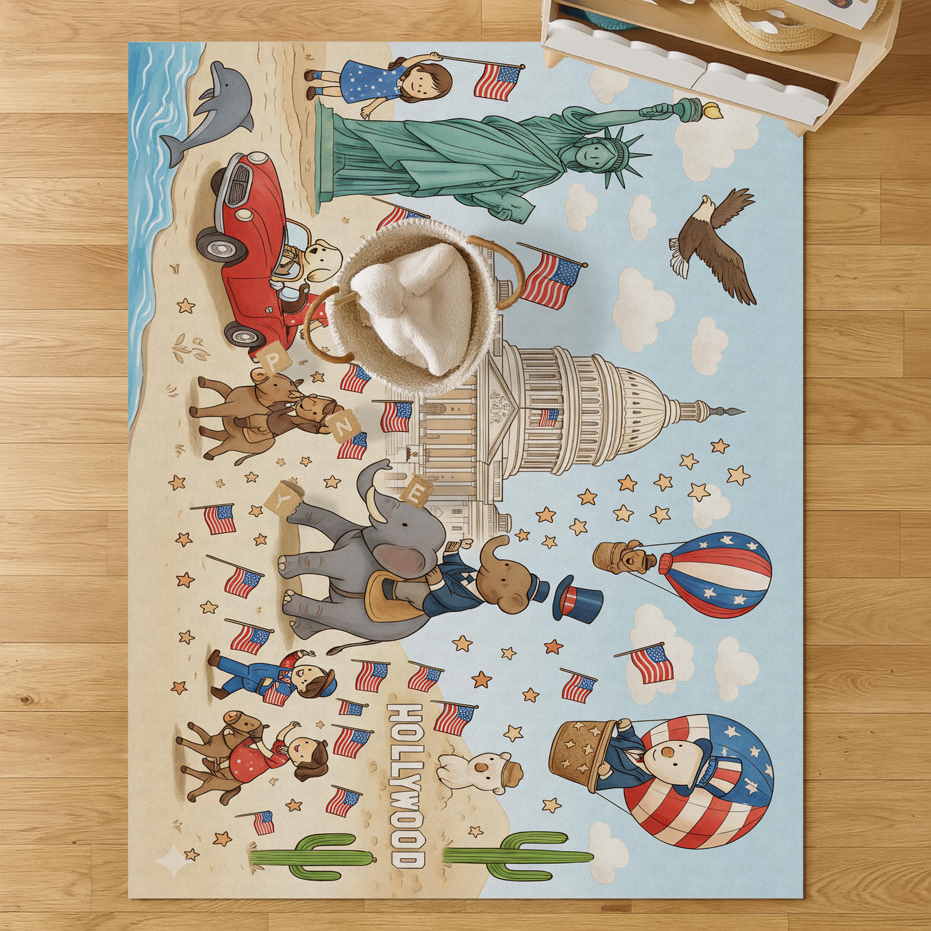 Decorative usa themed kids play mat for playroom floor