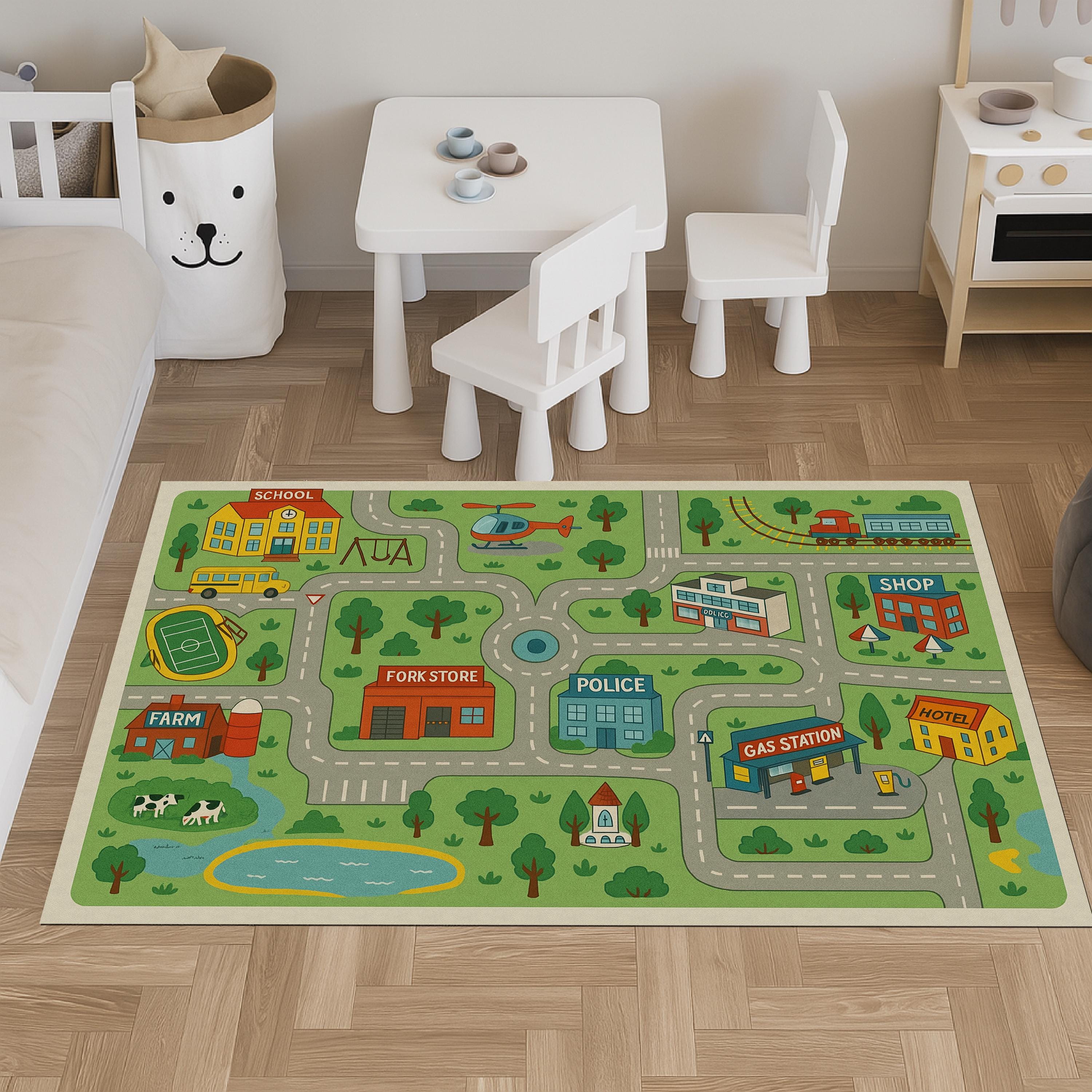 Easy-clean nursery play mat with kids road map design